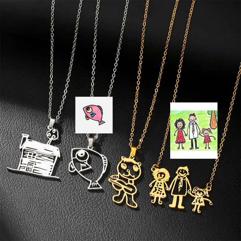 Birth Flower Necklace - DIY Custom Logo Children's Drawing Picture