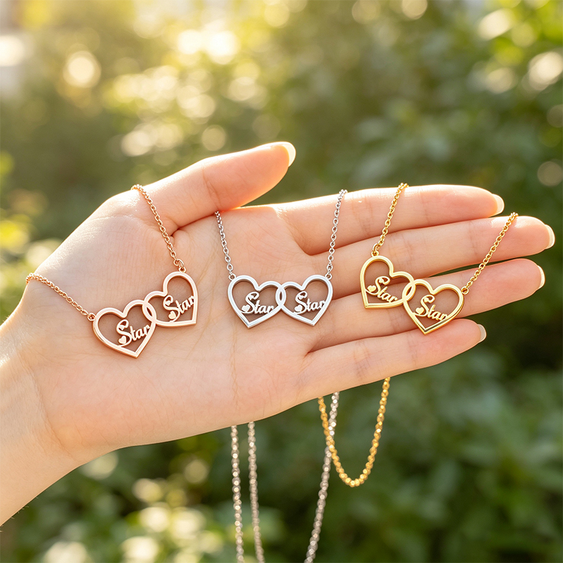 Couples Double Heart 2 Names C - đánh giá và giá Birth Flower Necklace